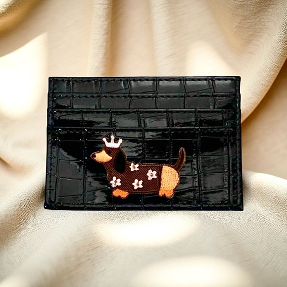 Faux Crocodile Black Embossed Glossy Small Dog Card Holder Wallet - Picture 1 of 5